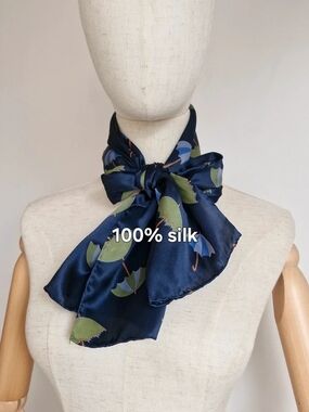 European Style Silk Navy Umbrella Motif Neck Scarf
